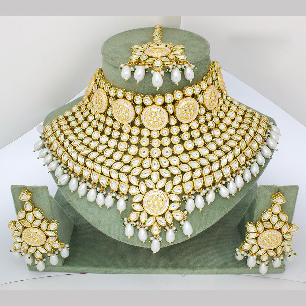 JCM Gold Plated Kundan Stone And Beads Choker Necklace Set