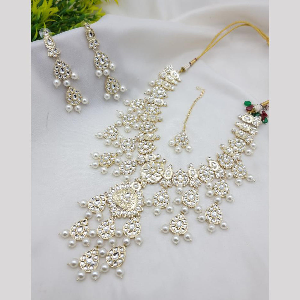 JCM Gold Plated Kundan Stone And Pearls Meenakari Necklace Set