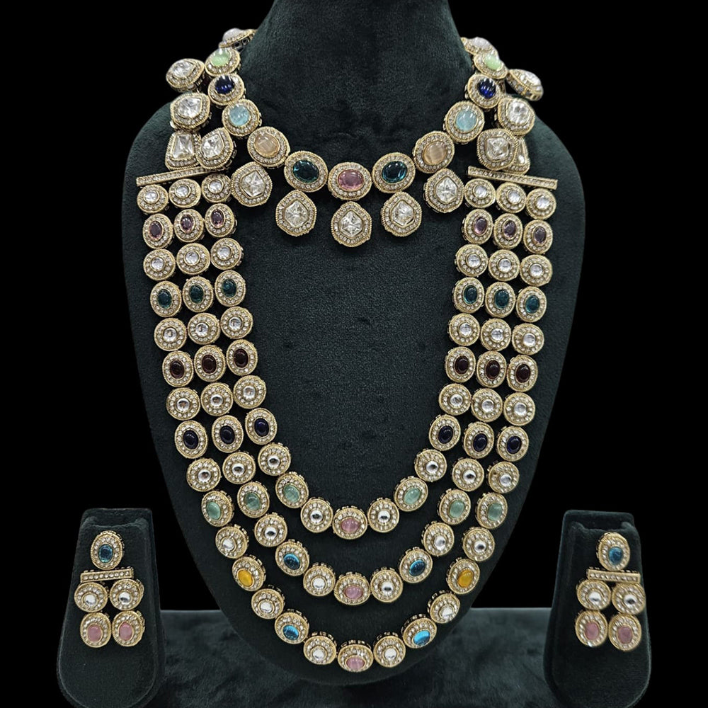 JCM Gold Plated Pota Stone Double Necklace Set