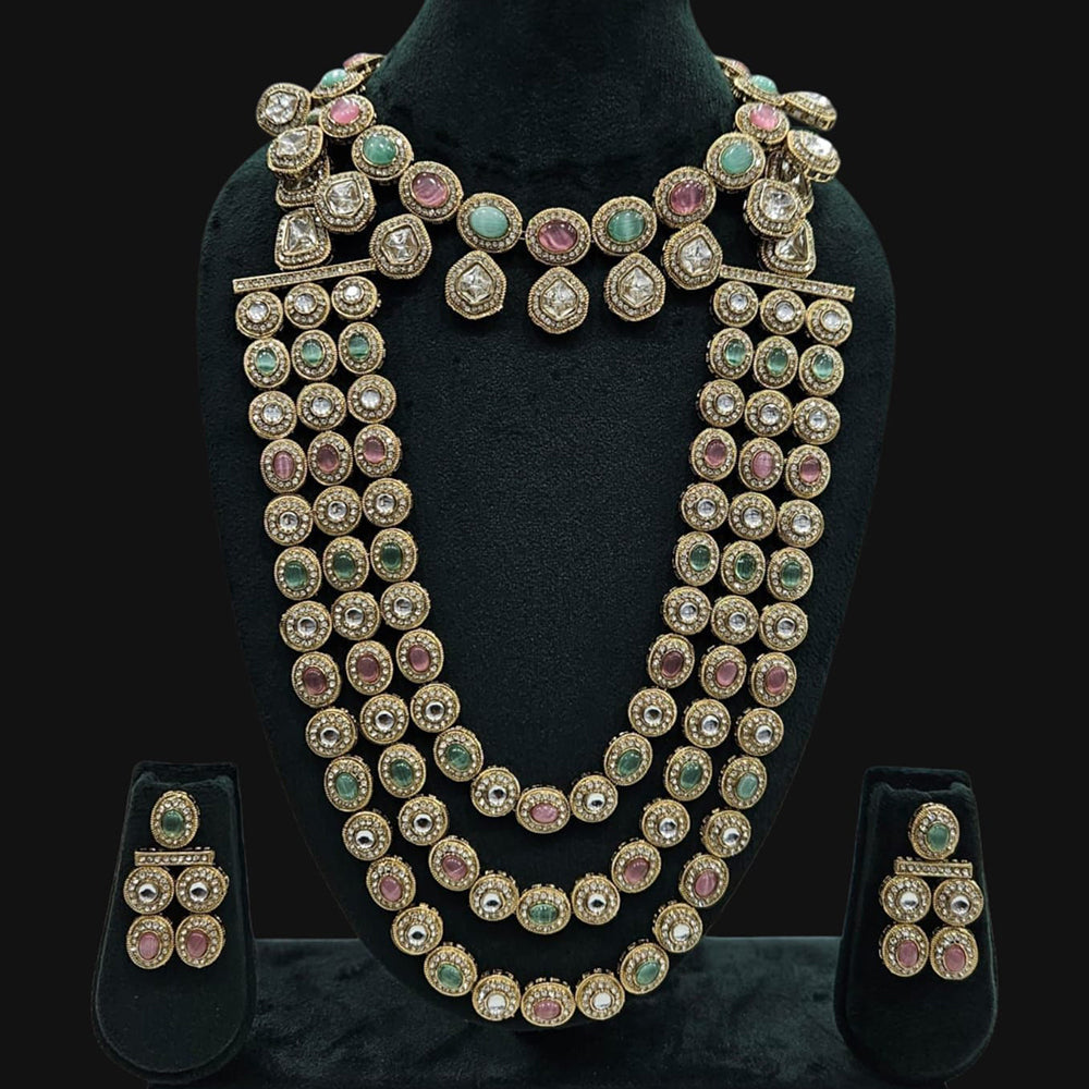 JCM Gold Plated Pota Stone Double Necklace Set