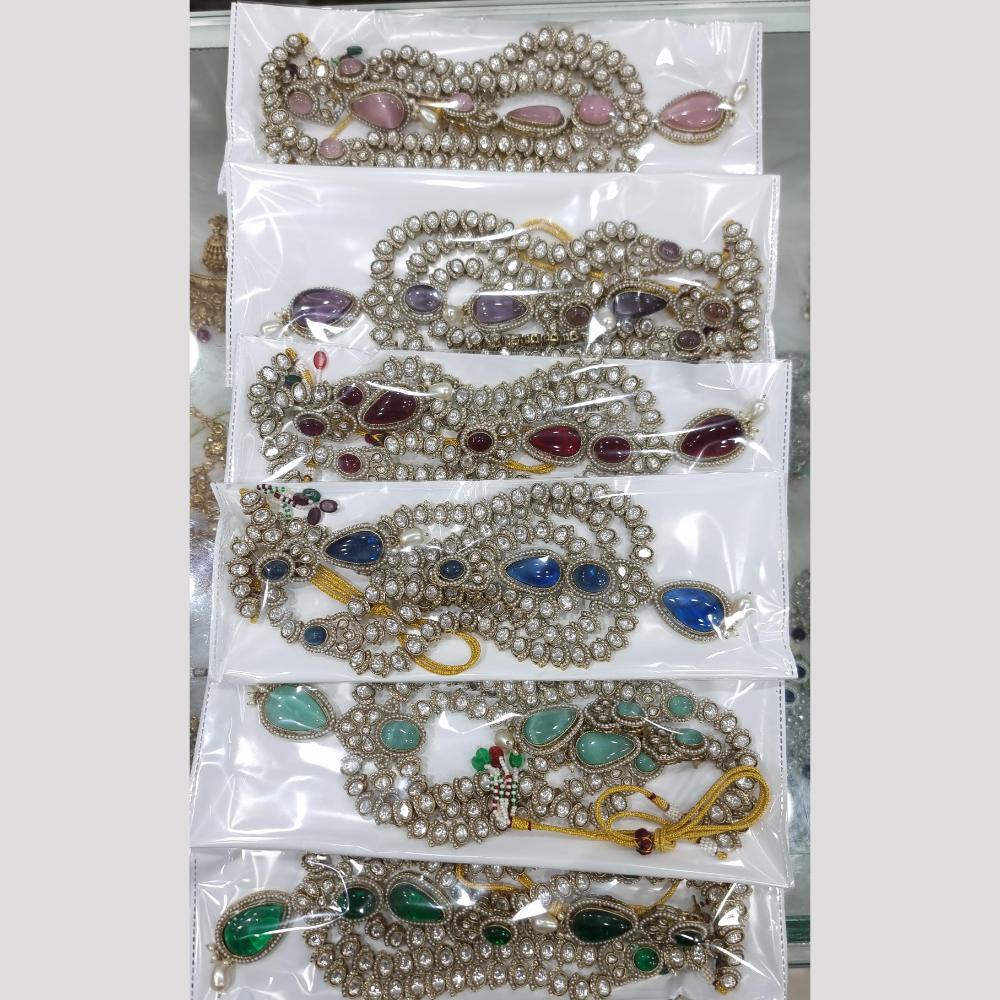 JCM Gold Plated Kundan And Austrain Stone Multi Layer Necklace Set