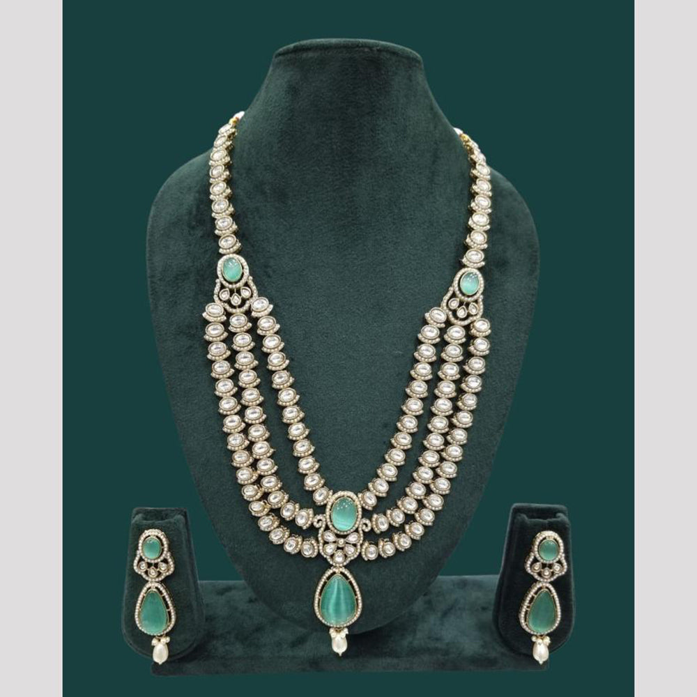 JCM Gold Plated Kundan And Austrain Stone Multi Layer Necklace Set