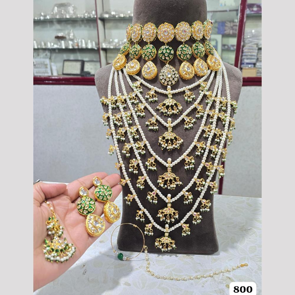 JCM Gold Plated Kundan Stone And Pearls Meenakari Double Necklace Set