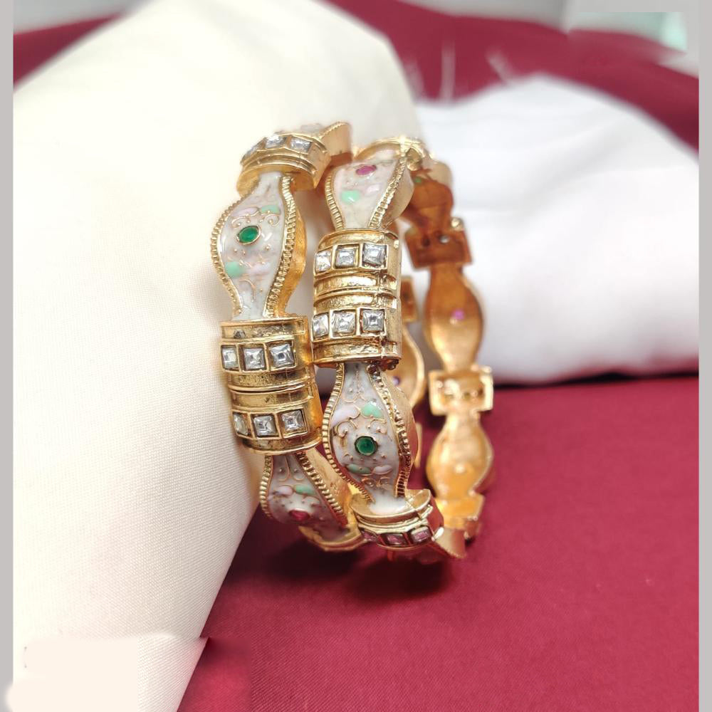 JCM Gold Plated Kundan Stone And Meenakari Bangle Set