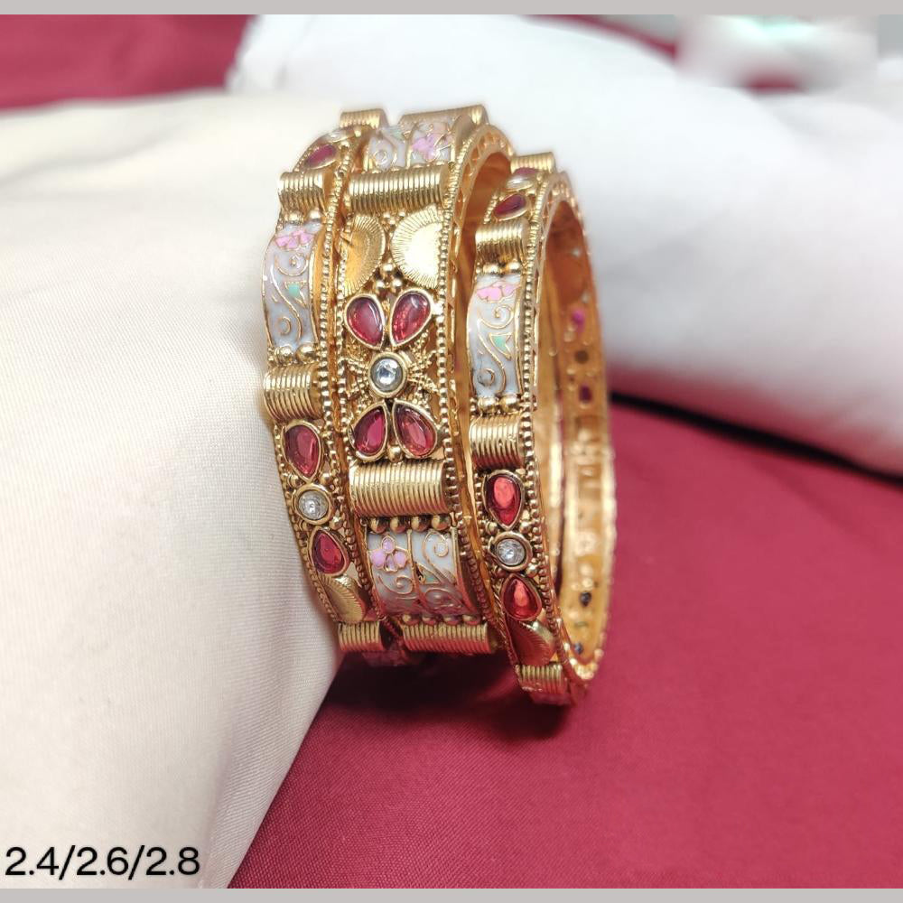 JCM Gold Plated Kundan Stone And Meenakari Bangle Set