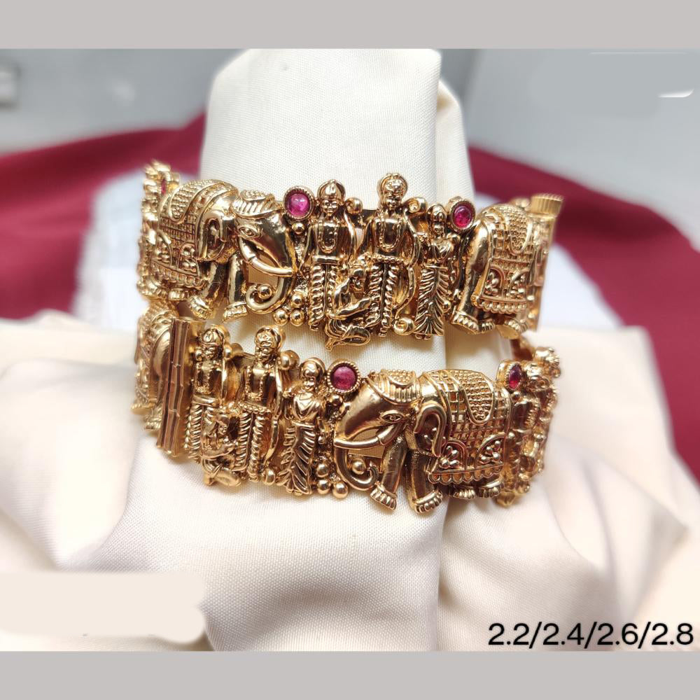 JCM Gold Plated Pota Stone Temple Openable Bangle Set