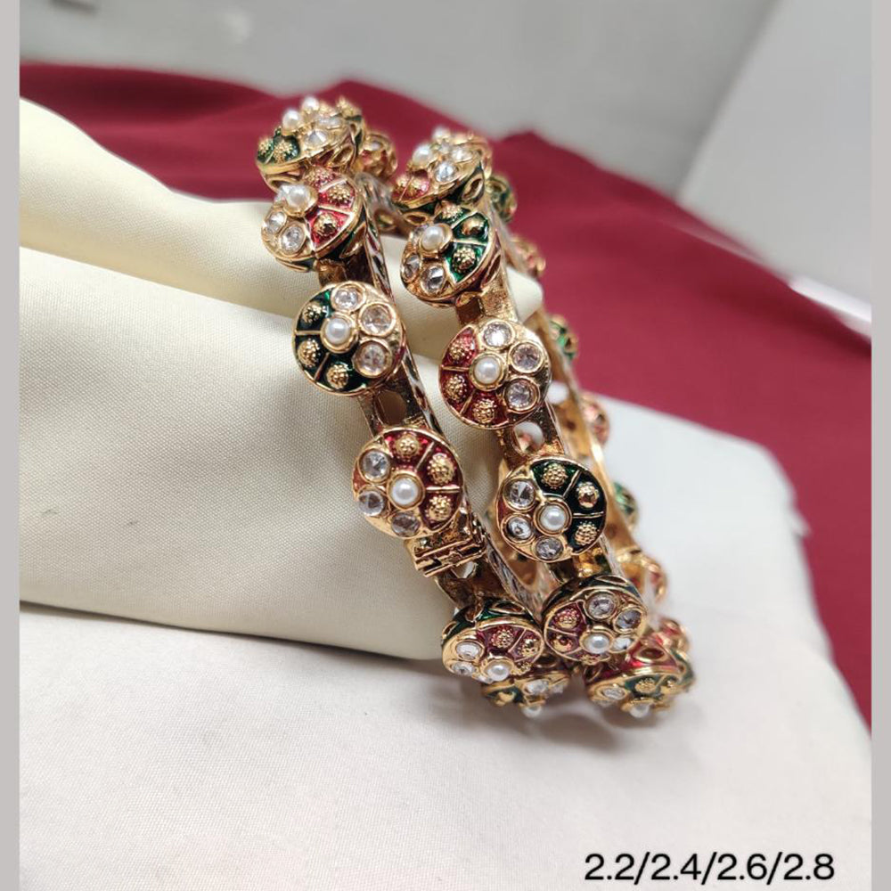JCM Gold Plated Crystal Stone And Pearl Meenakari Bangle Set