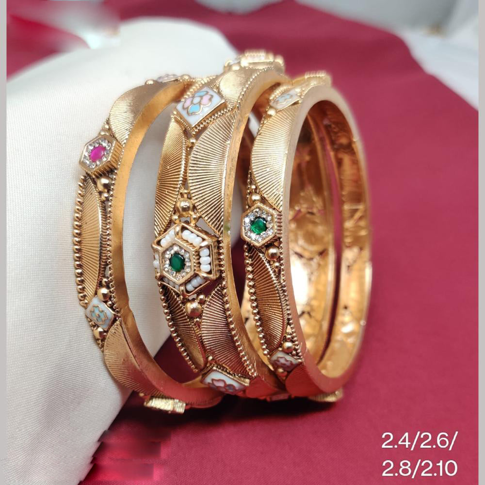 JCM Gold Plated Kundan Stone And Meenakari Bangle Set