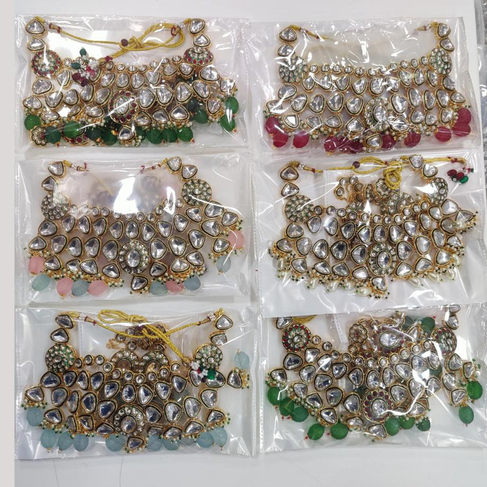 JCM Gold Plated Gold Plated Kundan Stone And Beads Necklace Set