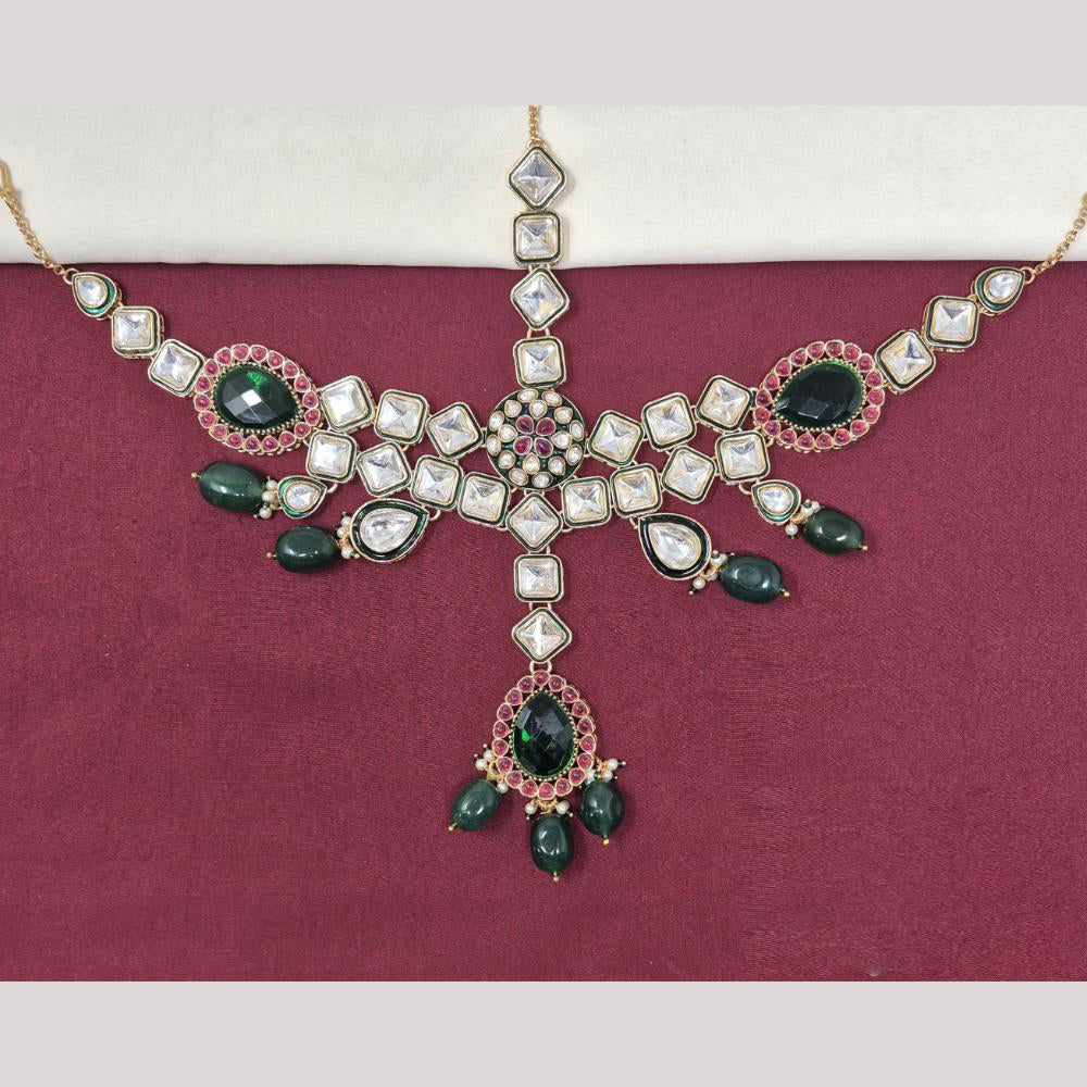 JCM Gold Plated Crystal Stone And Beads Maangtikka With Sheshphool
