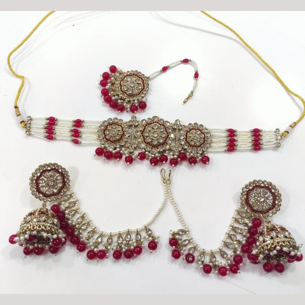 JCM Gold Plated Crystal Stone And Beads Choker Necklace Set