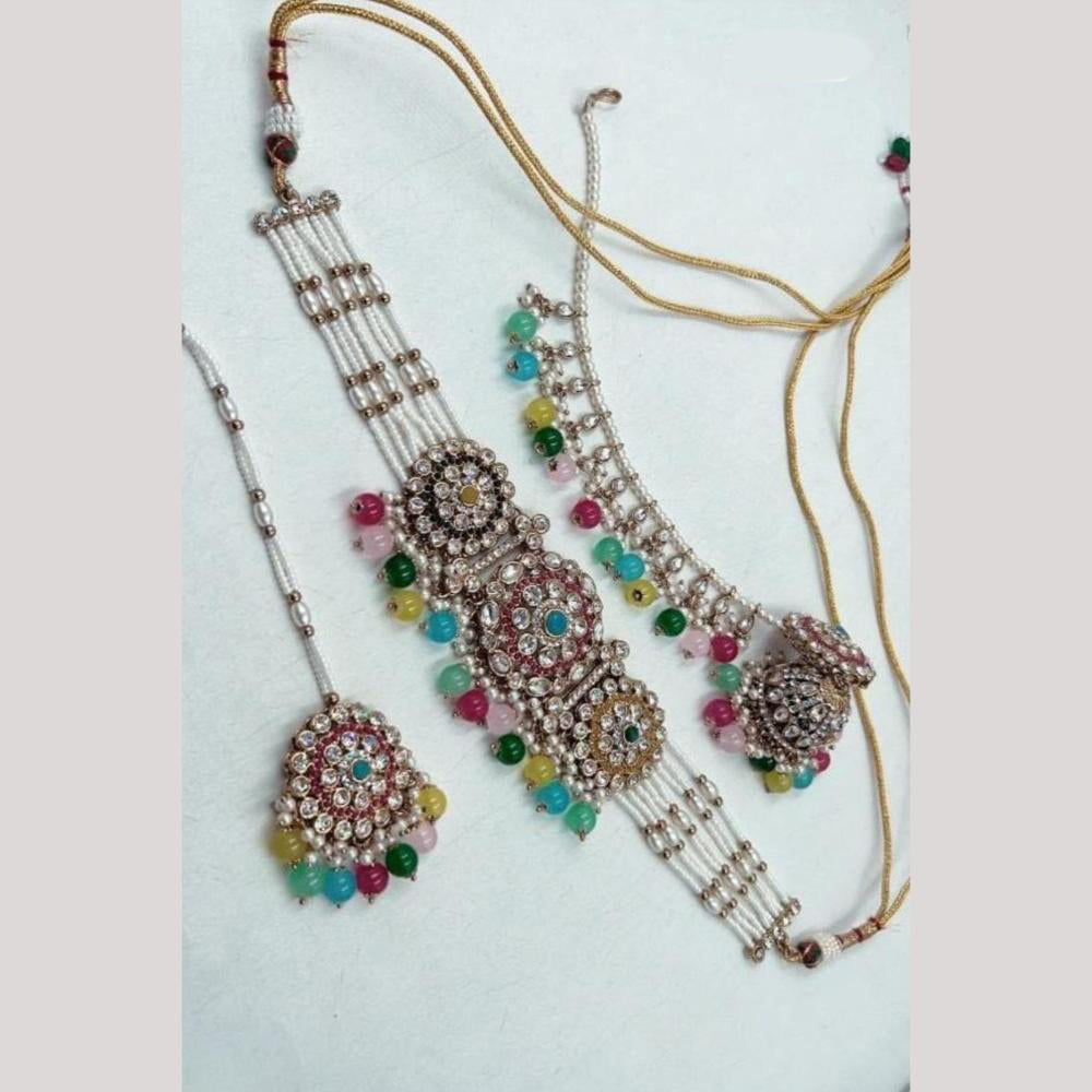 JCM Gold Plated Crystal Stone And Beads Choker Necklace Set