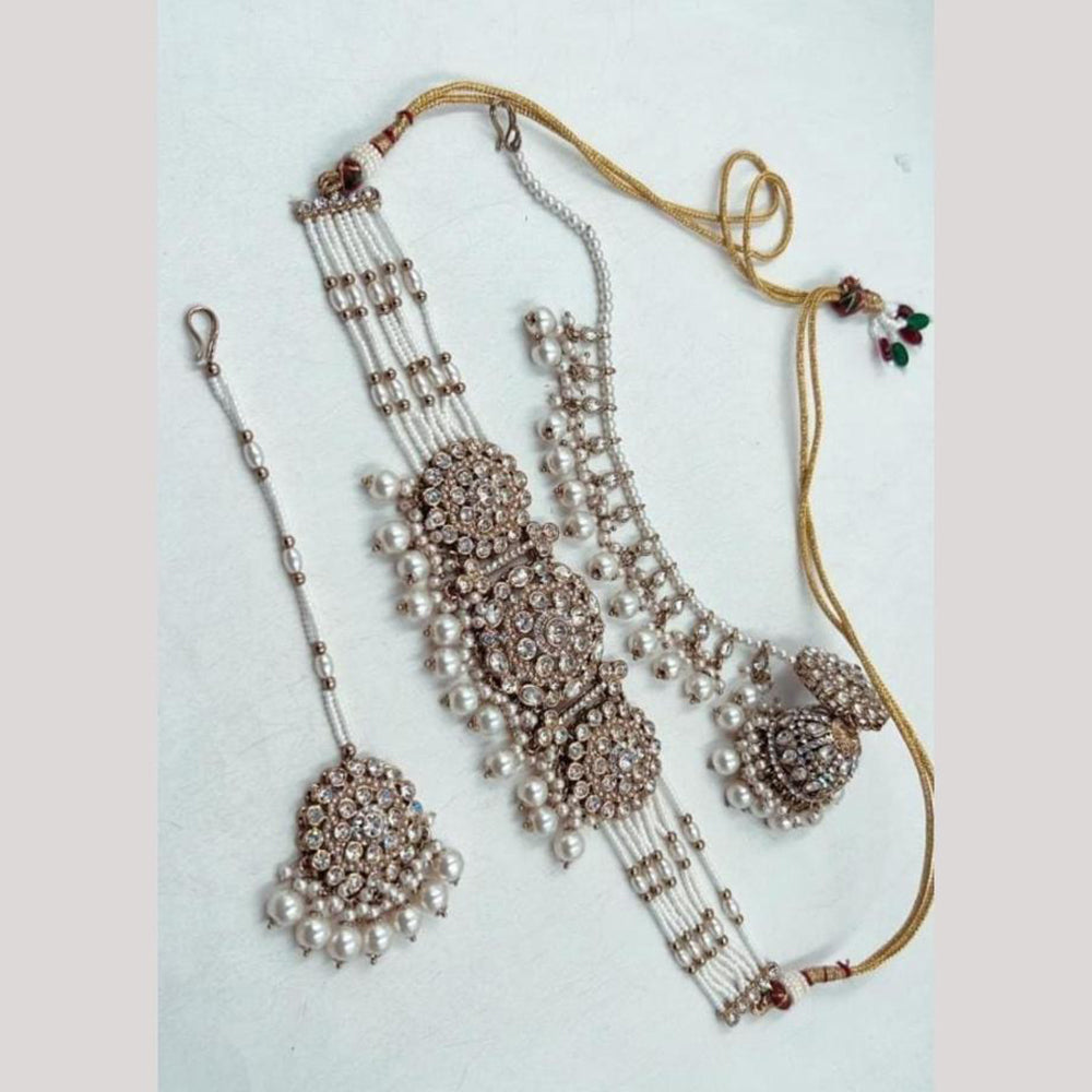 JCM Gold Plated Crystal Stone And Beads Choker Necklace Set