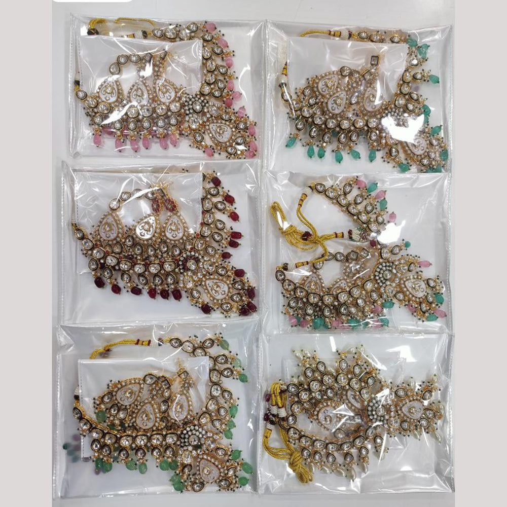 JCM Gold Plated Polki Kundan Stone And Beads Necklace Set