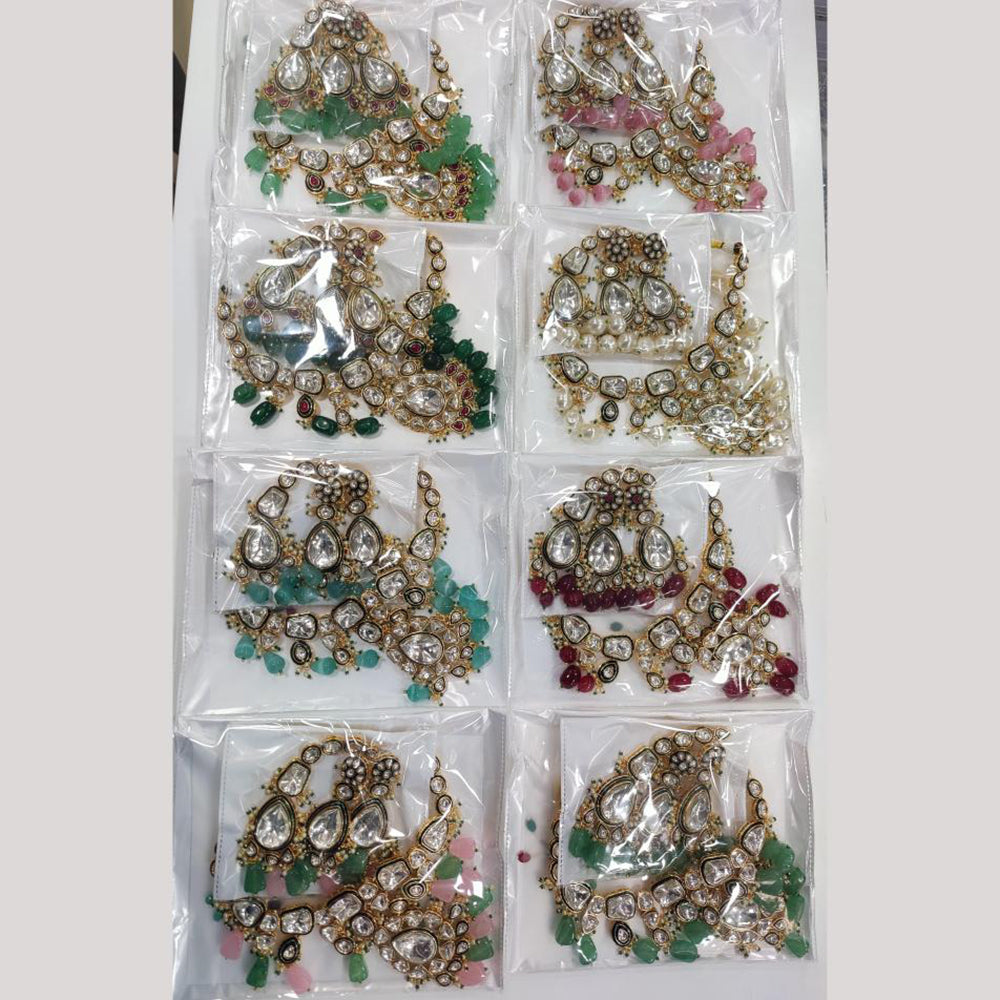 JCM Gold Plated Polki Kundan Stone And Beads Necklace Set