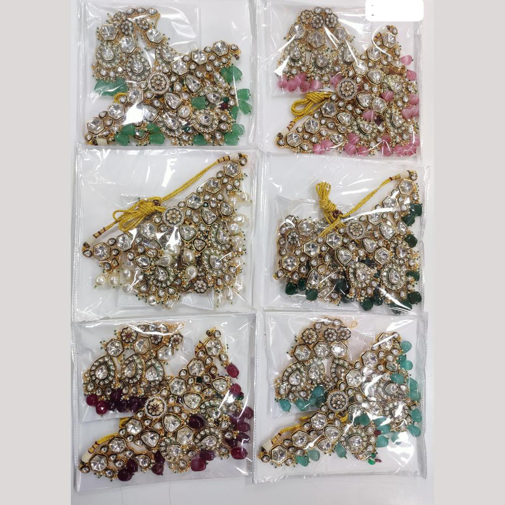 JCM Gold Plated Polki Kundan Stone And Beads Necklace Set