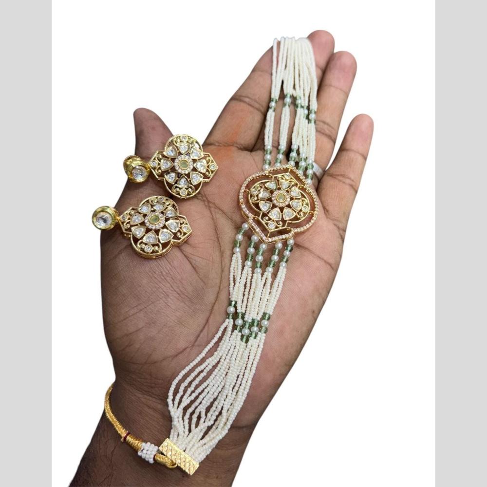 JCM Gold Plated Polki Kundan Stone And Pearl Choker Necklace Set