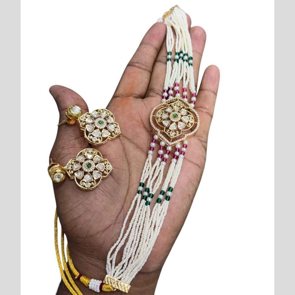 JCM Gold Plated Polki Kundan Stone And Pearl Choker Necklace Set