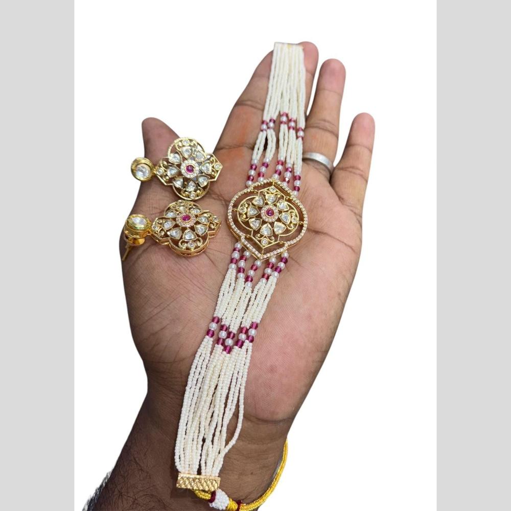 JCM Gold Plated Polki Kundan Stone And Pearl Choker Necklace Set