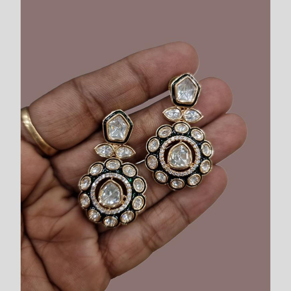 JCM Gold Plated Polki Kundan Stone Meenakari Dangler Earrings