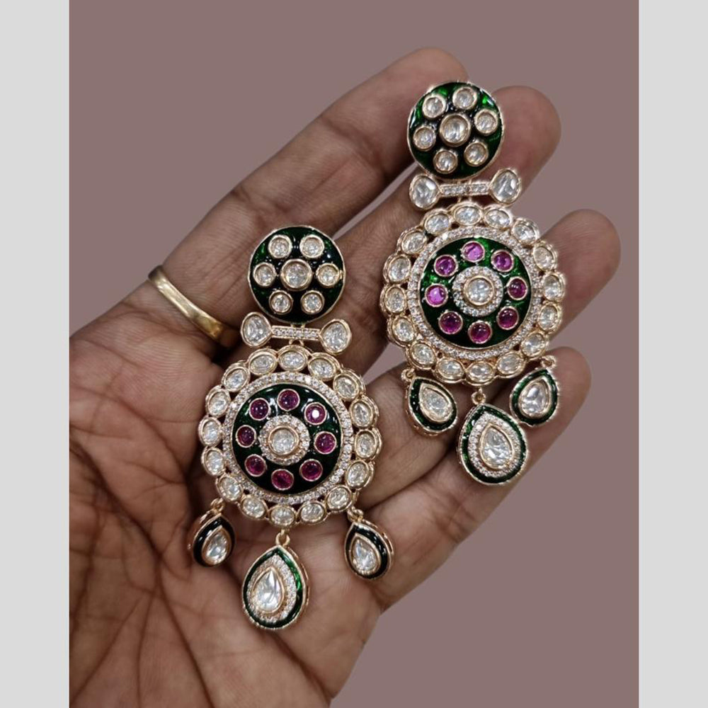JCM Gold Plated Polki Kundan Stone Meenakari Dangler Earrings