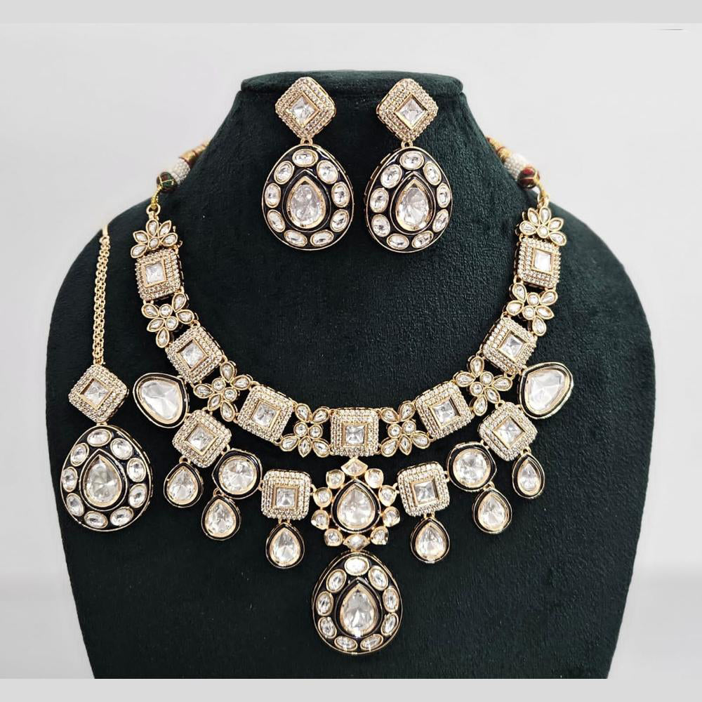 JCM Gold Plated Polki Kundan Stone Meenakari Necklace Set