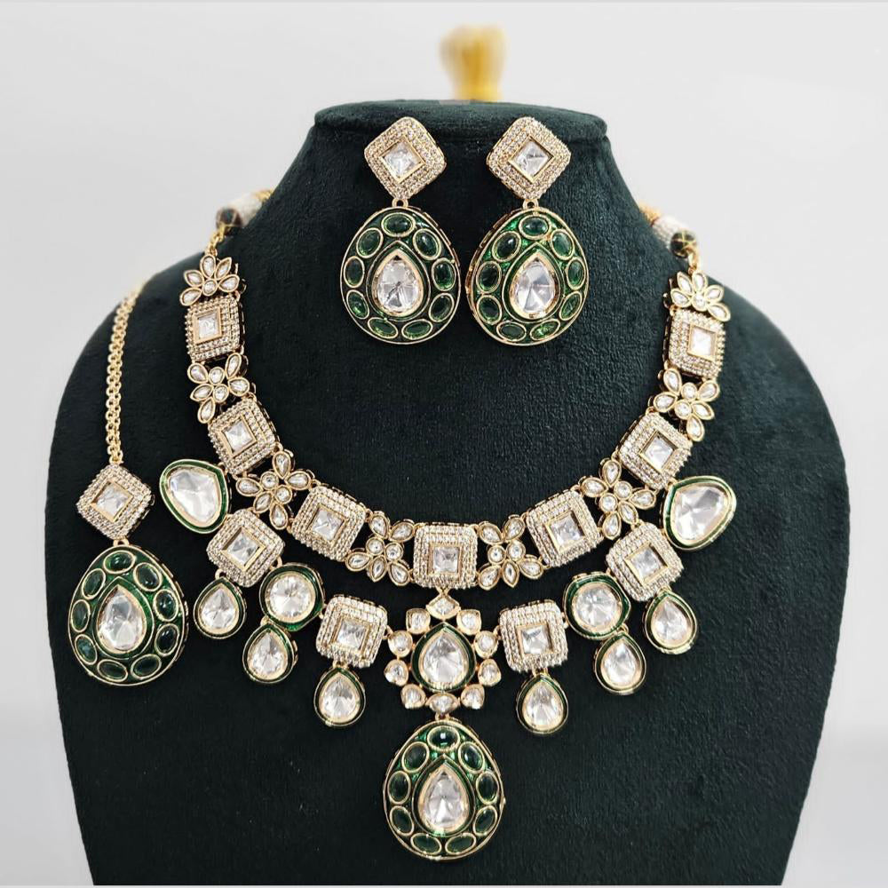 JCM Gold Plated Polki Kundan Stone Meenakari Necklace Set