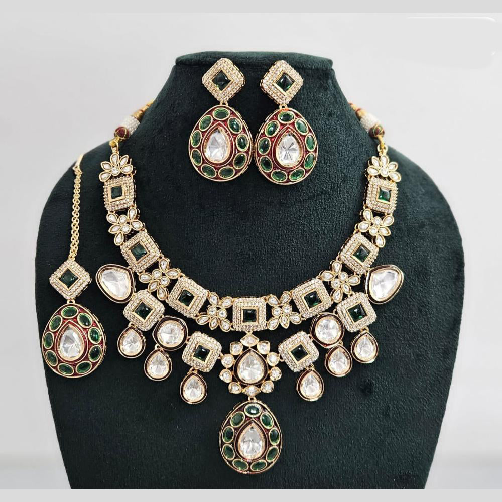 JCM Gold Plated Polki Kundan Stone Meenakari Necklace Set