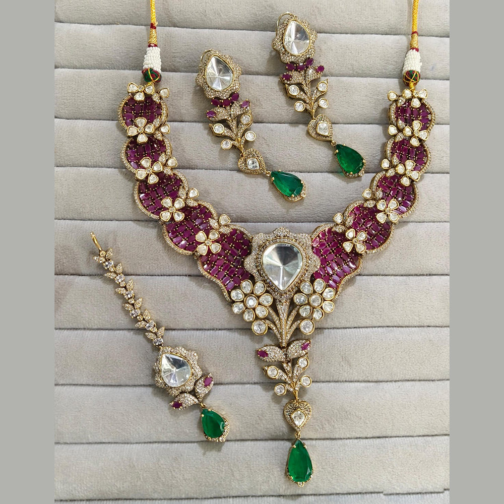 JCM Gold Plated Polki Kundan Stone Necklace Set