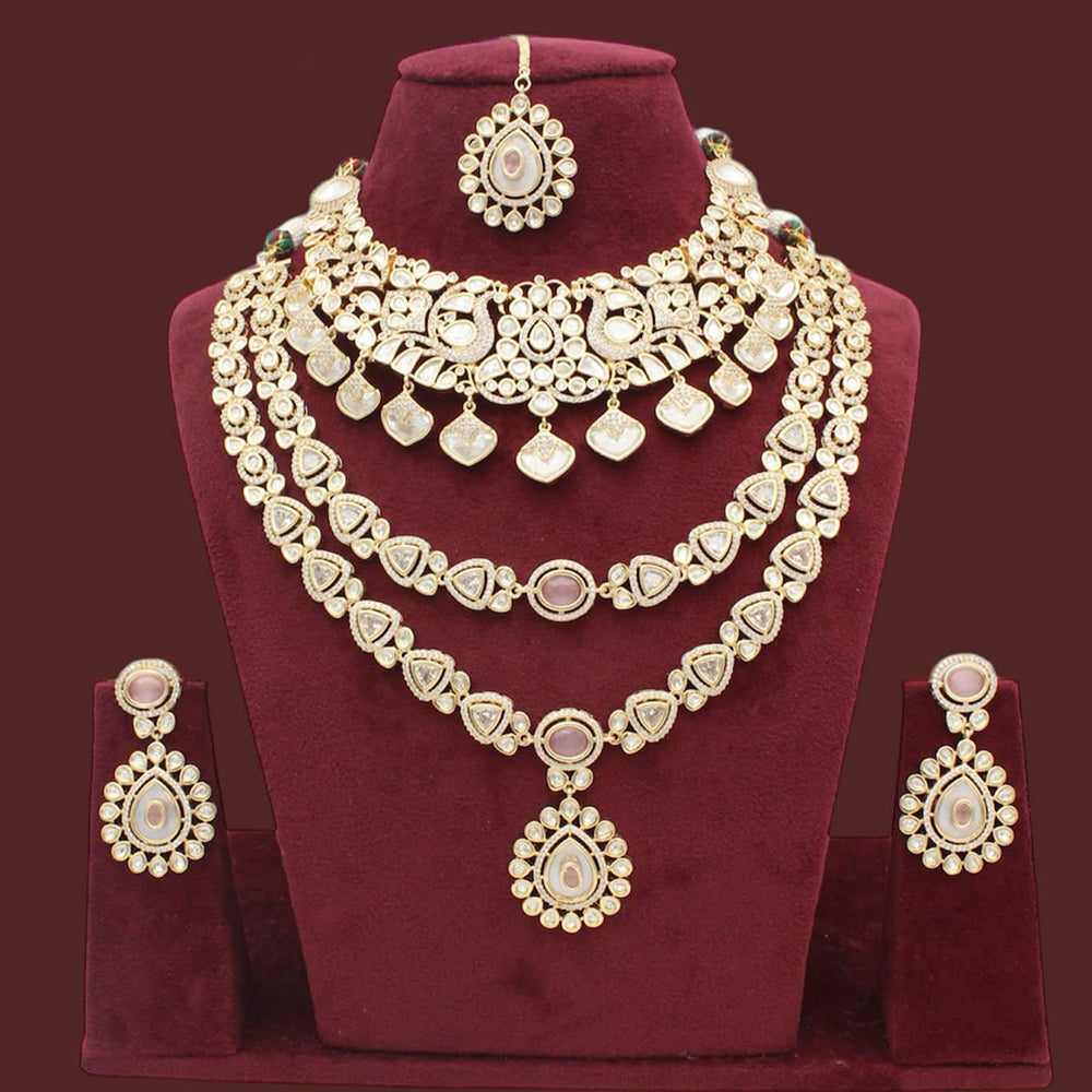 JCM Gold Plated Kundan Stone Double Necklace Set