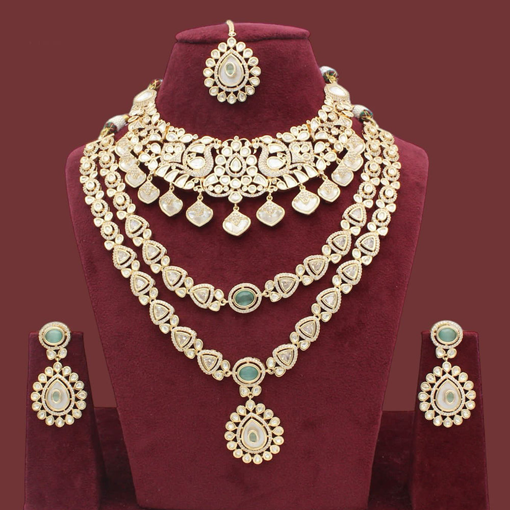JCM Gold Plated Kundan Stone Double Necklace Set