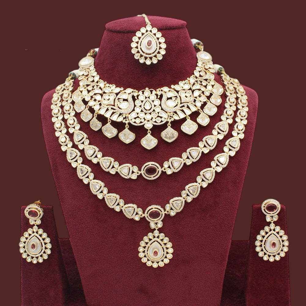 JCM Gold Plated Kundan Stone Double Necklace Set