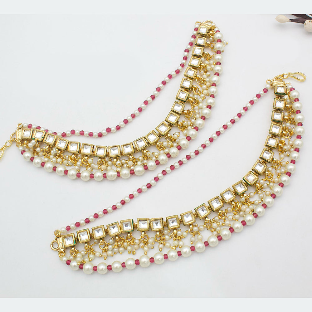 JCM Gold Plated Kundan Stone And Pearls Kanchain