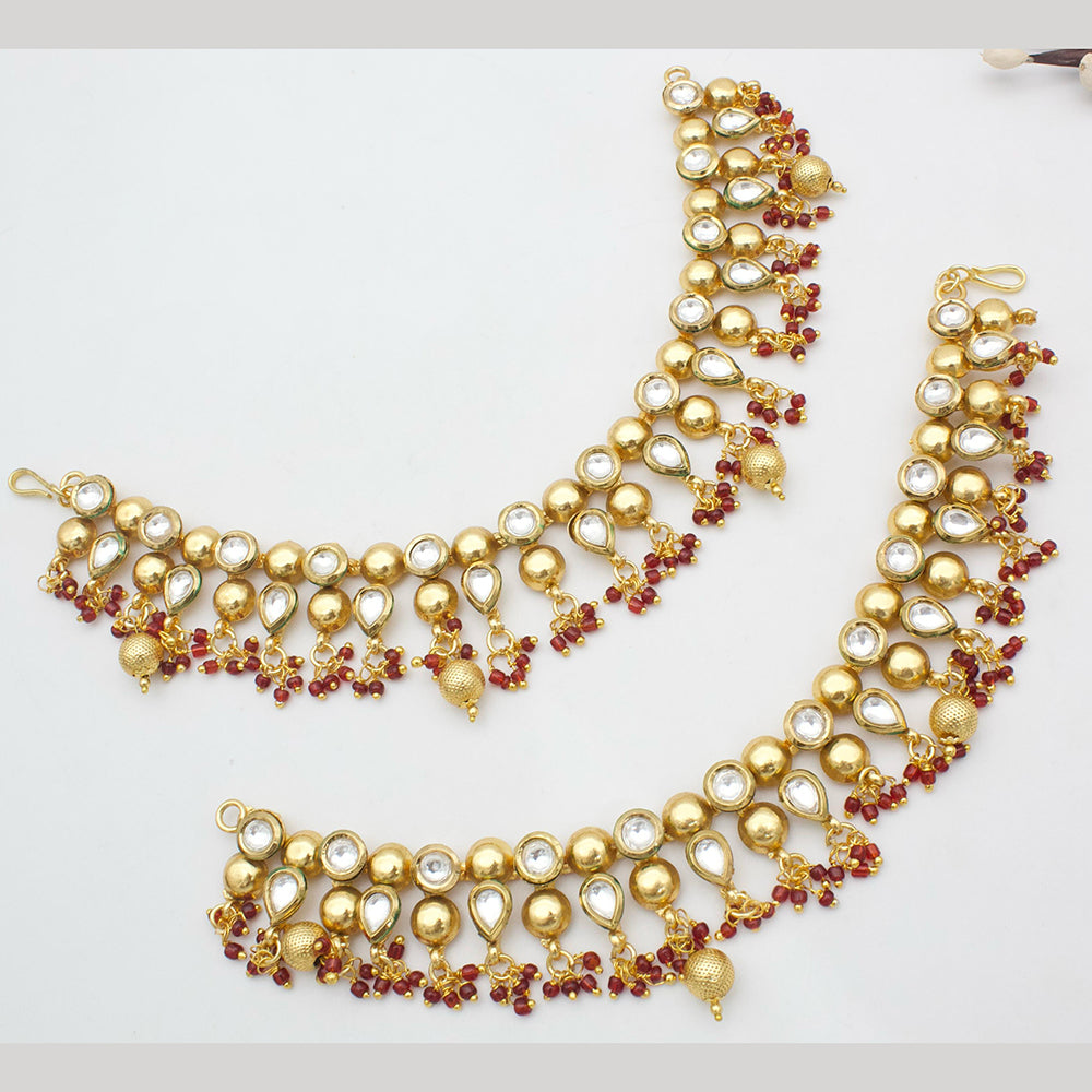 JCM Gold Plated Kundan Stone And Pearls Kanchain