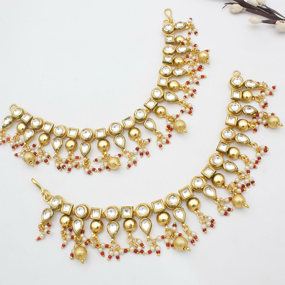JCM Gold Plated Kundan Stone And Pearls Kanchain