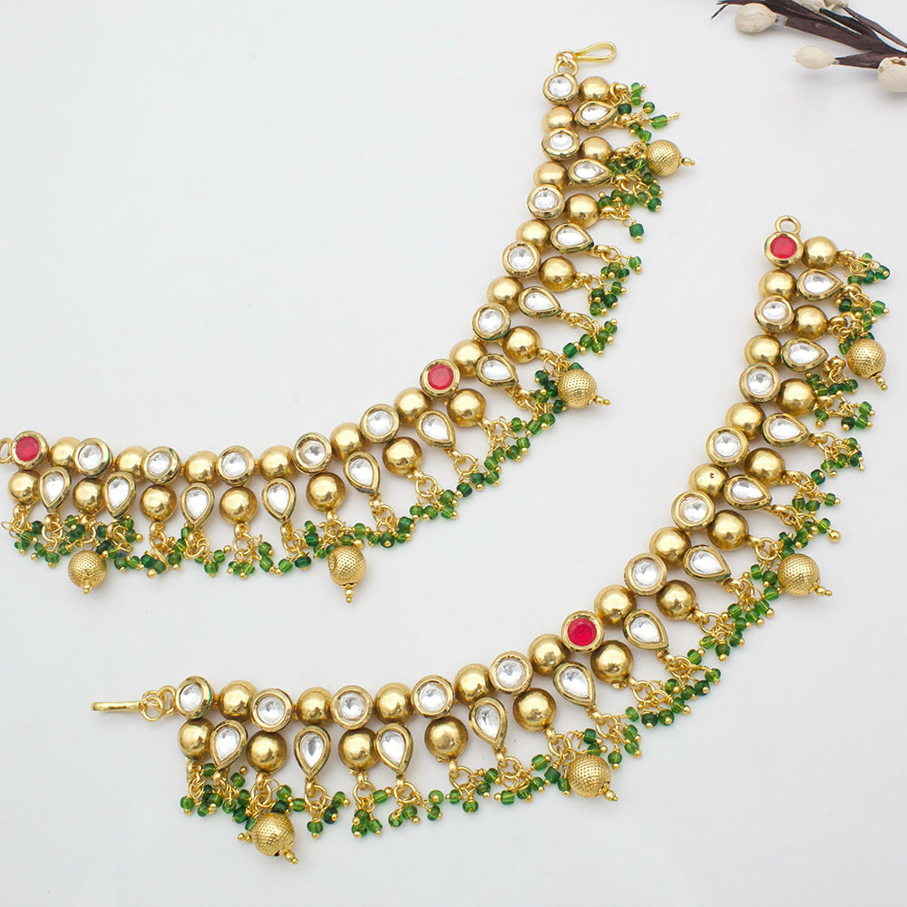 JCM Gold Plated Kundan Stone And Pearls Kanchain