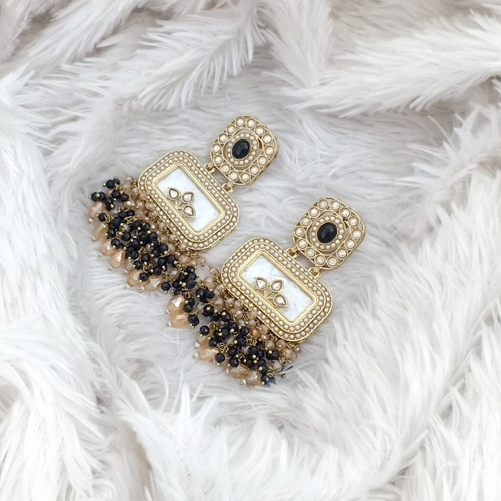 JCM Gold Plated Crystal Stone And Beads Dangler Earrings