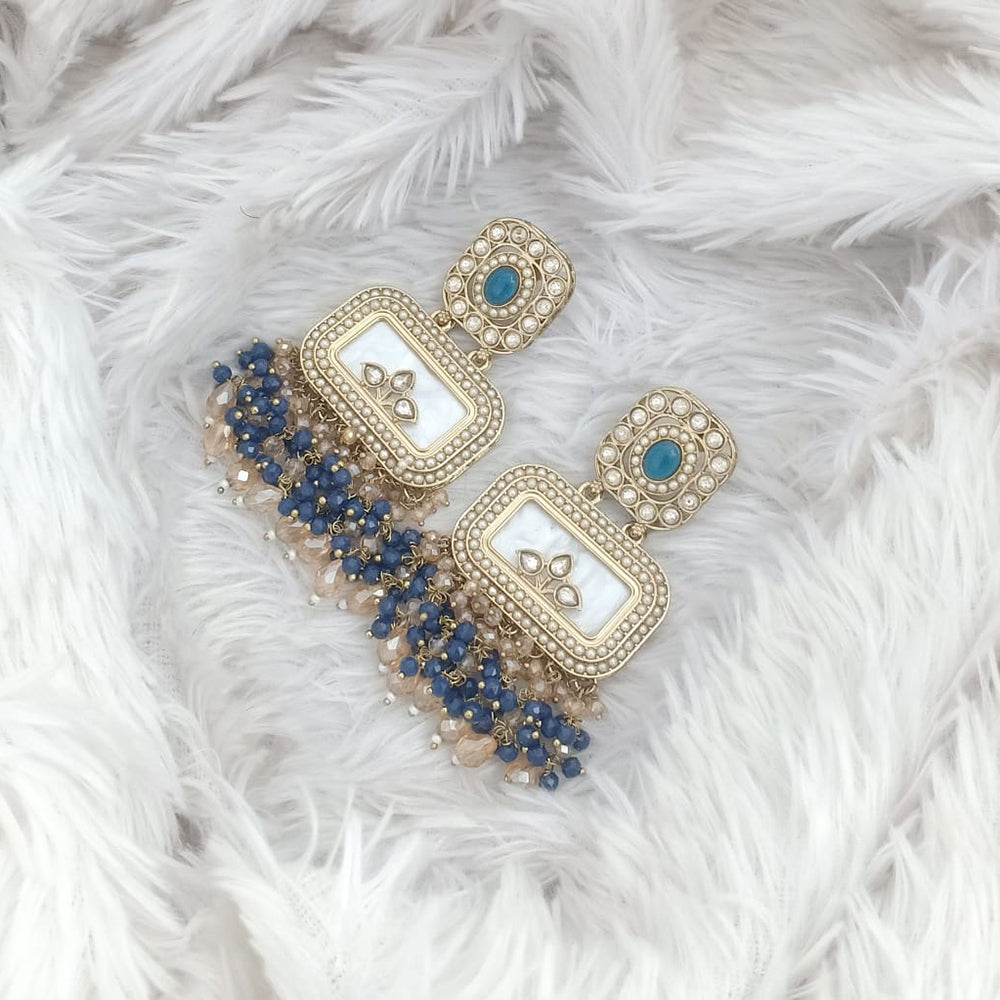 JCM Gold Plated Crystal Stone And Beads Dangler Earrings