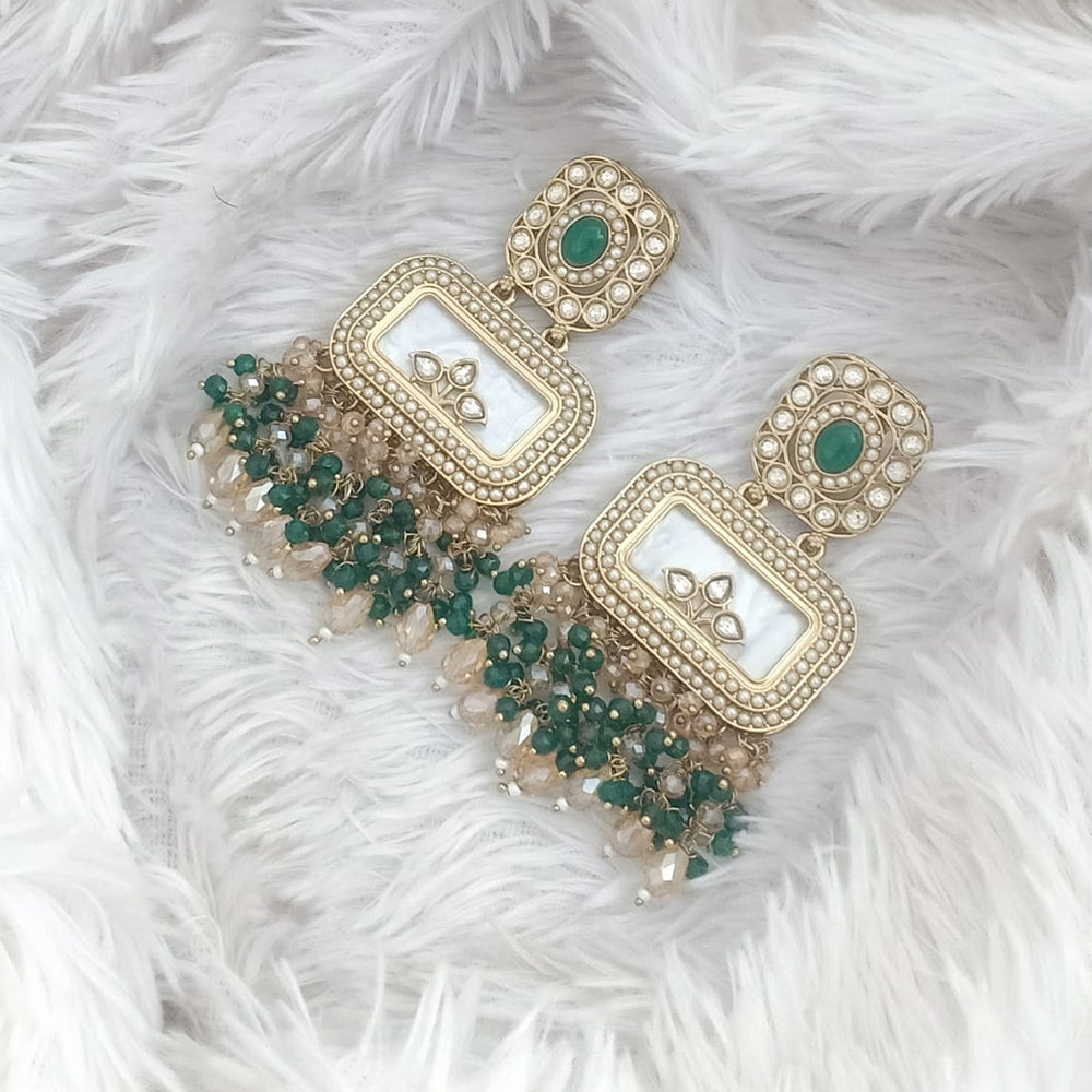 JCM Gold Plated Crystal Stone And Beads Dangler Earrings