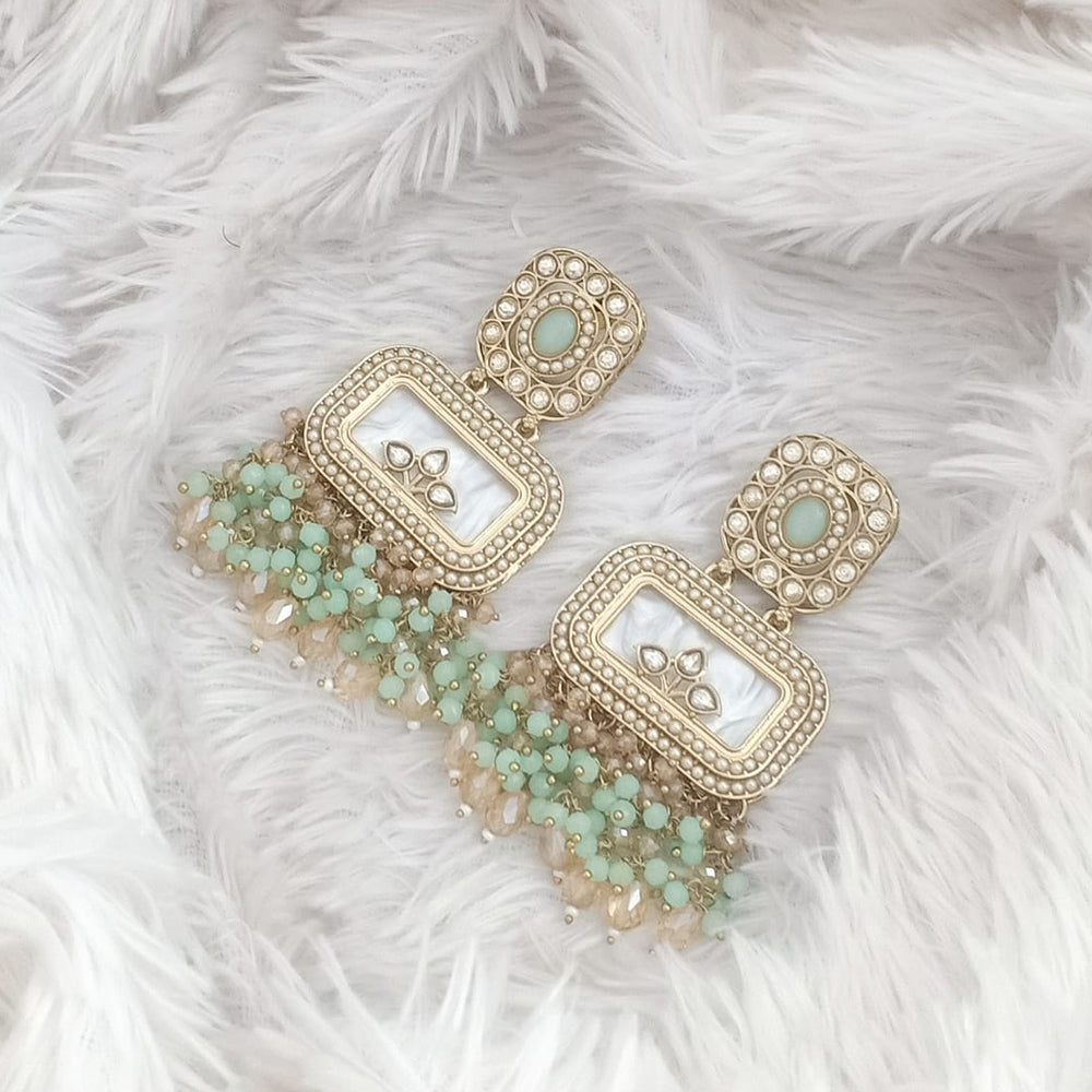 JCM Gold Plated Crystal Stone And Beads Dangler Earrings