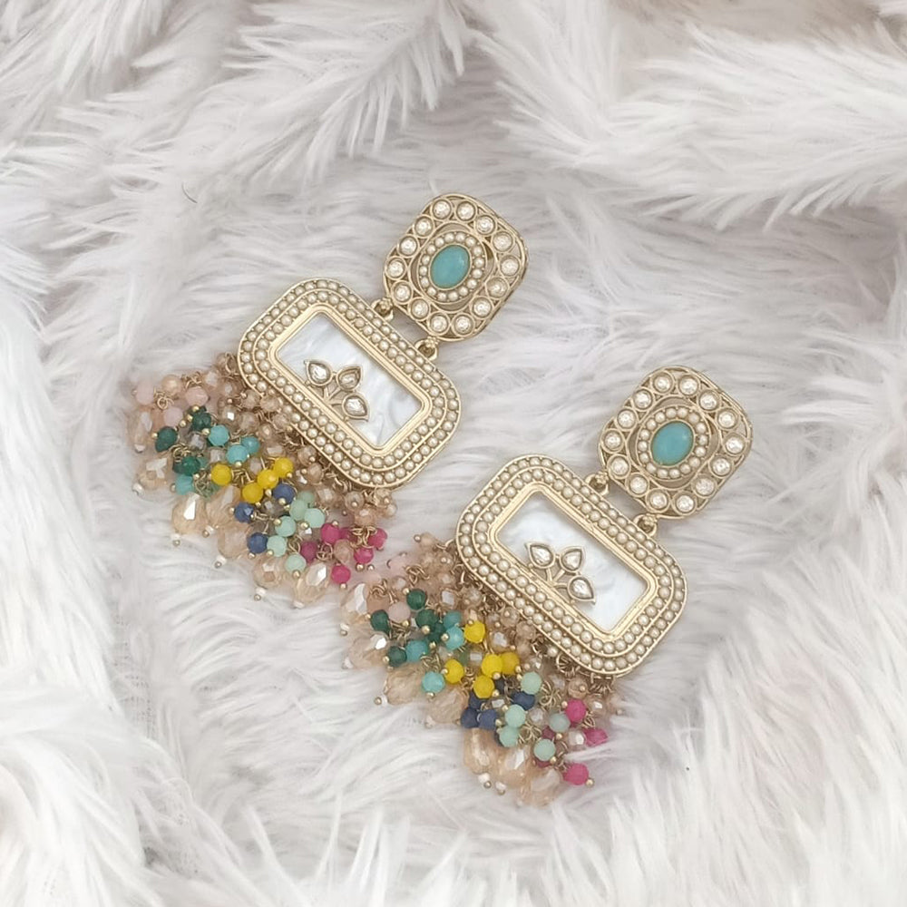 JCM Gold Plated Crystal Stone And Beads Dangler Earrings