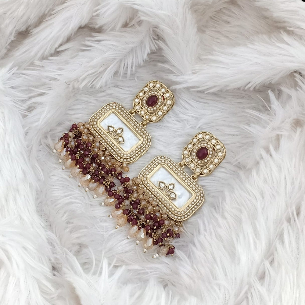 JCM Gold Plated Crystal Stone And Beads Dangler Earrings