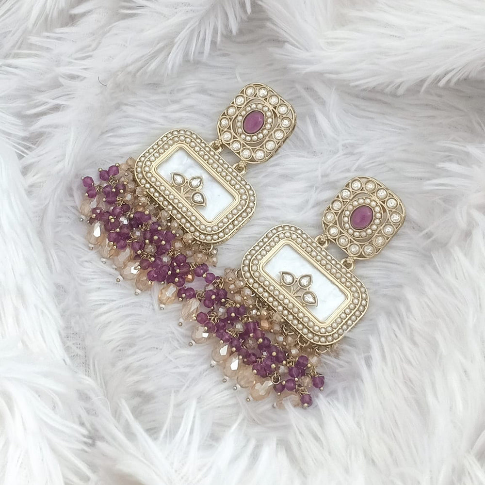 JCM Gold Plated Crystal Stone And Beads Dangler Earrings