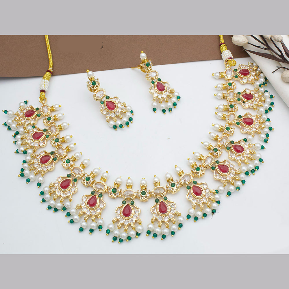 JCM Gold Plated Crystal And Pota Stone Necklace Set