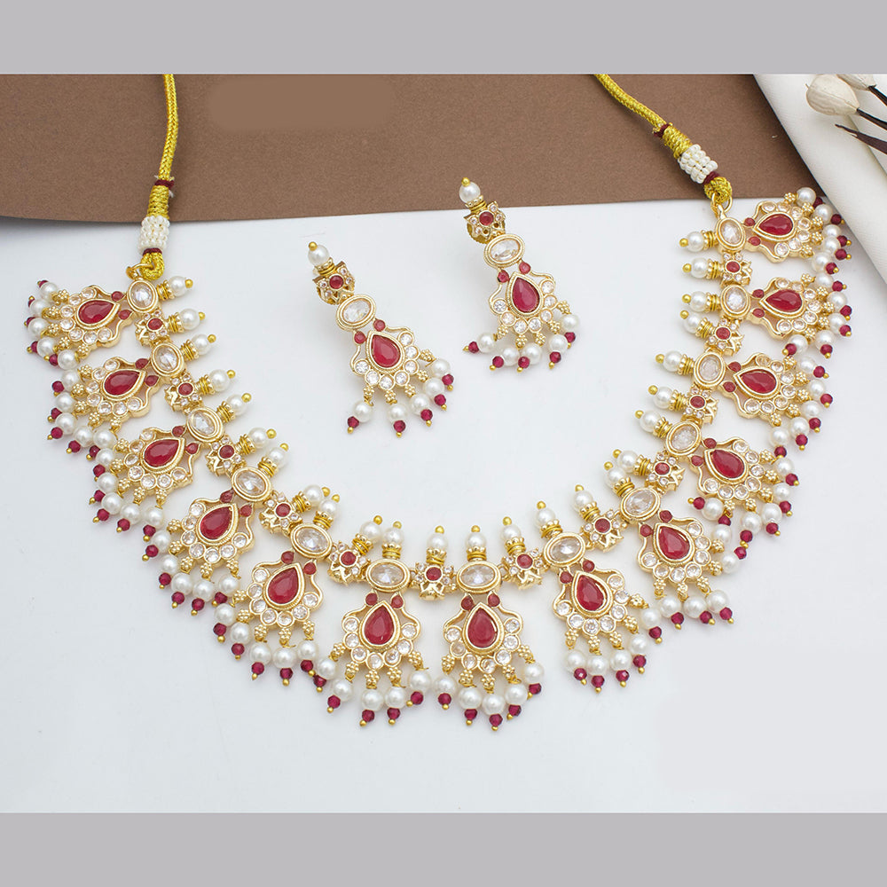 JCM Gold Plated Crystal And Pota Stone Necklace Set