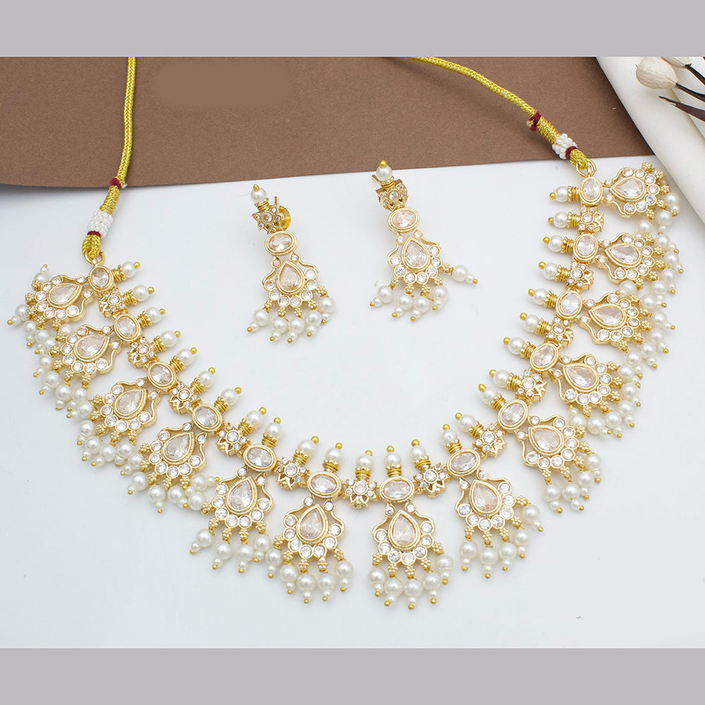 JCM Gold Plated Crystal And Pota Stone Necklace Set