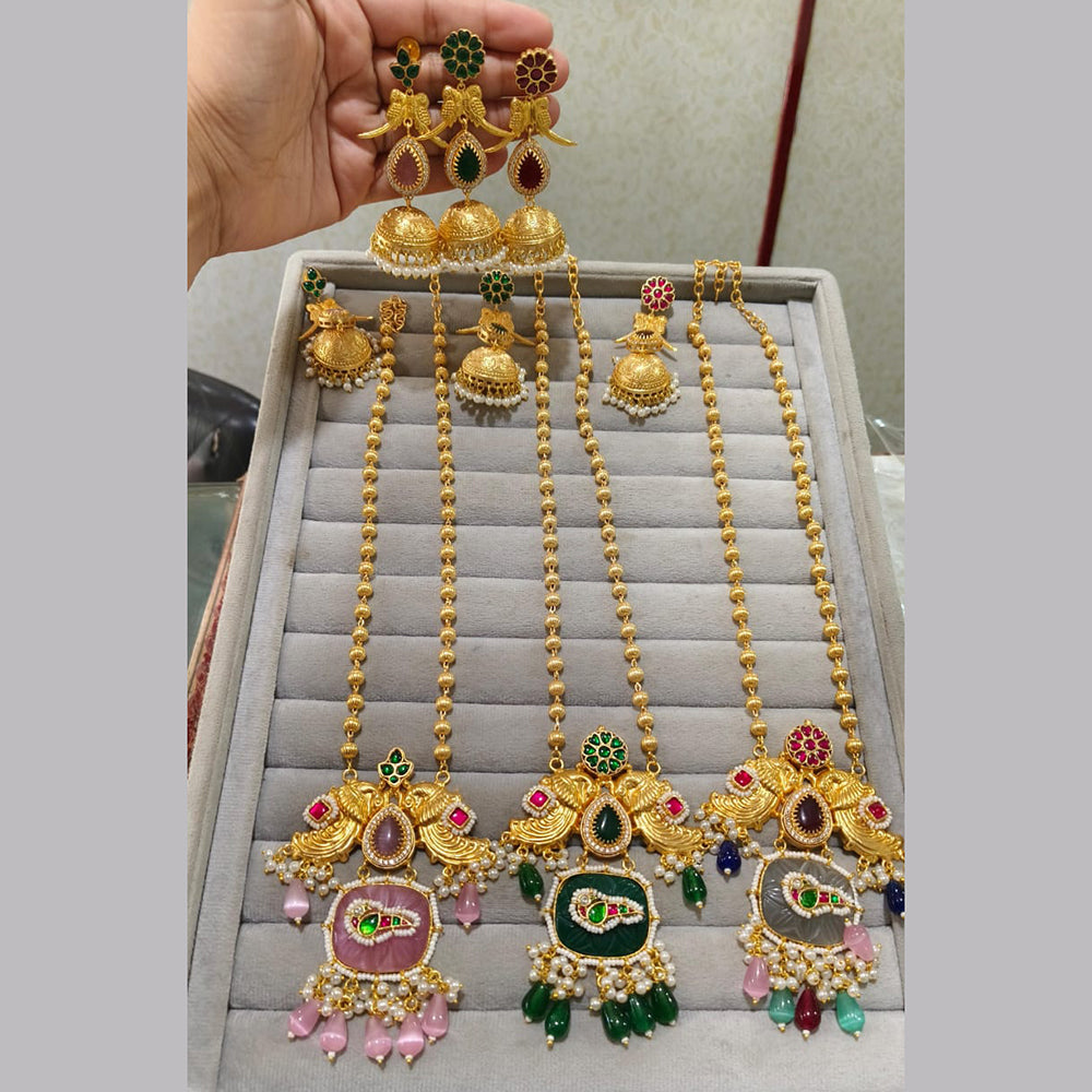 JCM Gold Plated Pota Stone Long Necklace Set