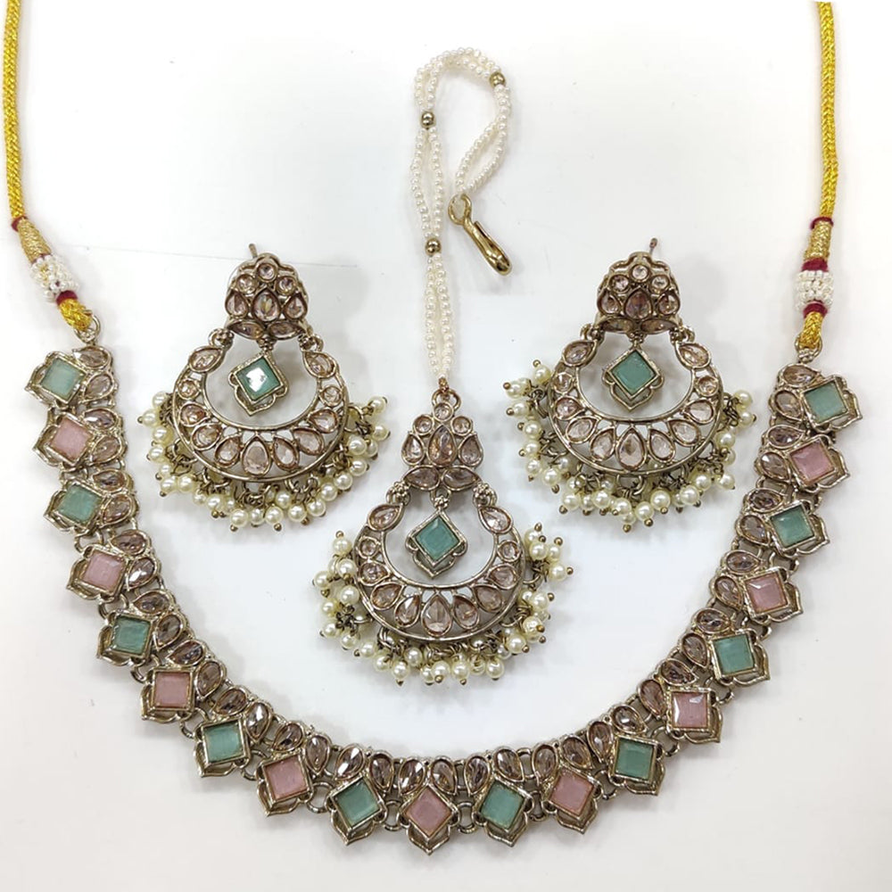 JCM Gold Plated Crystal Stone And Pearl Necklace Set