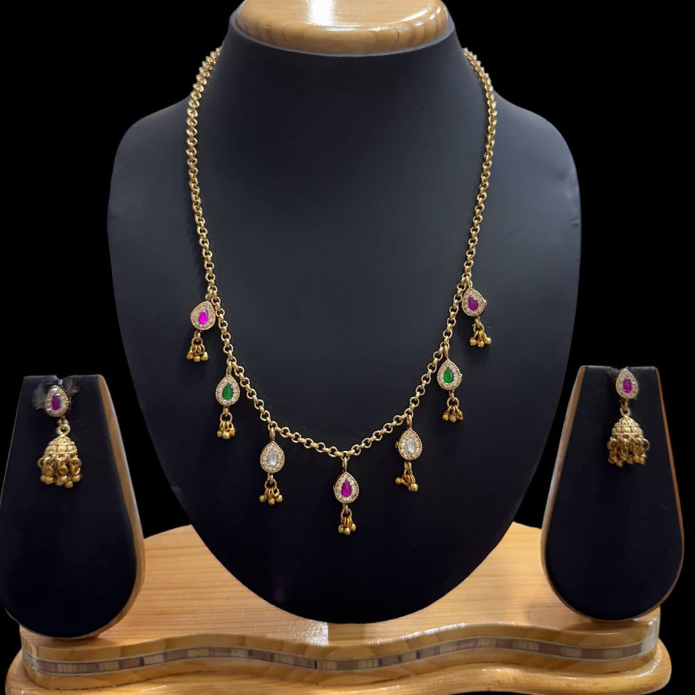 JCM Gold Plated Pota Stone And Pearls Necklace Set