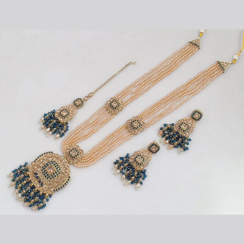 JCM Gold Plated Crystal Stone And Pearls Long Necklace Set
